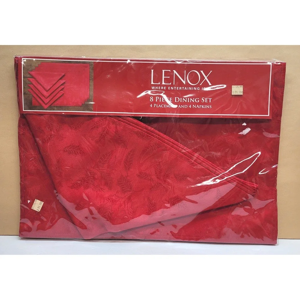 Lenox 8 Pc. Dining Set Red Damask Holly 4 Placemats 4 Napkins Christmas Holiday